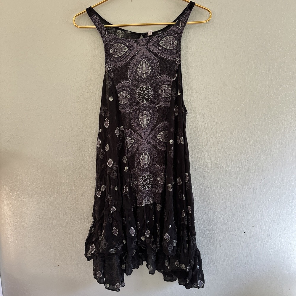 Free People Intimately Black Purple Festival Boho Swing Dress Tunic Tank Small